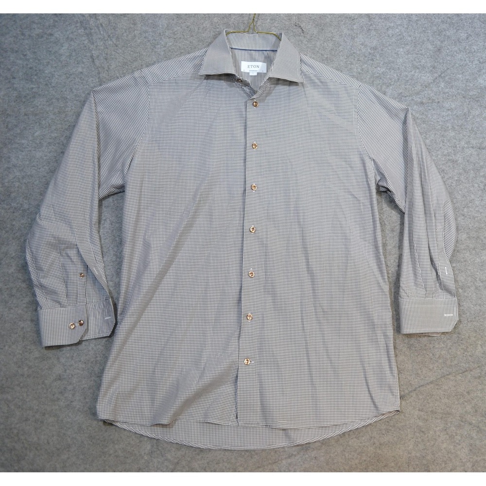 Eton Contemporary Shirt Mens 16 41 Gray Gingham Dress Long Sleeve Cotton Twill